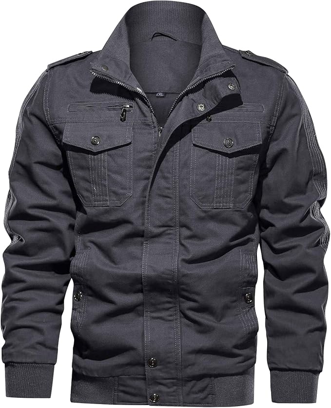 Men's Transition Jacket - Classic Pilot Jacket with Stand-Up Collar, Military Style, Cargo Model with Full Zip, XL