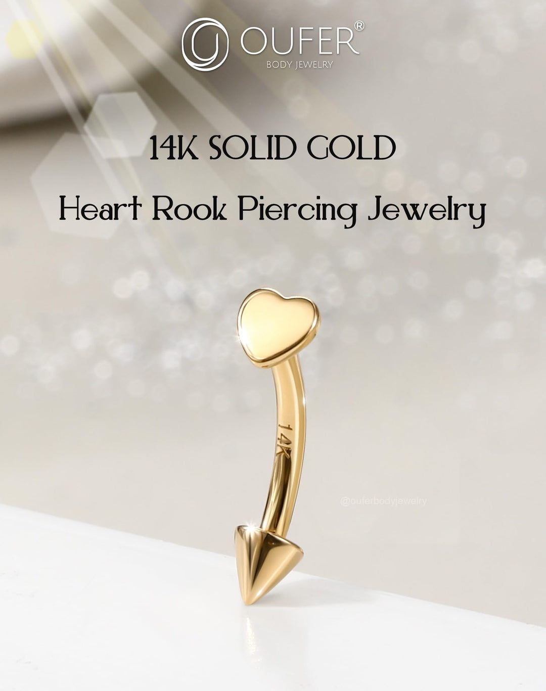 14K Gold Heart Piercing – 1g, Thickness 16G (1.2mm), Length 8mm