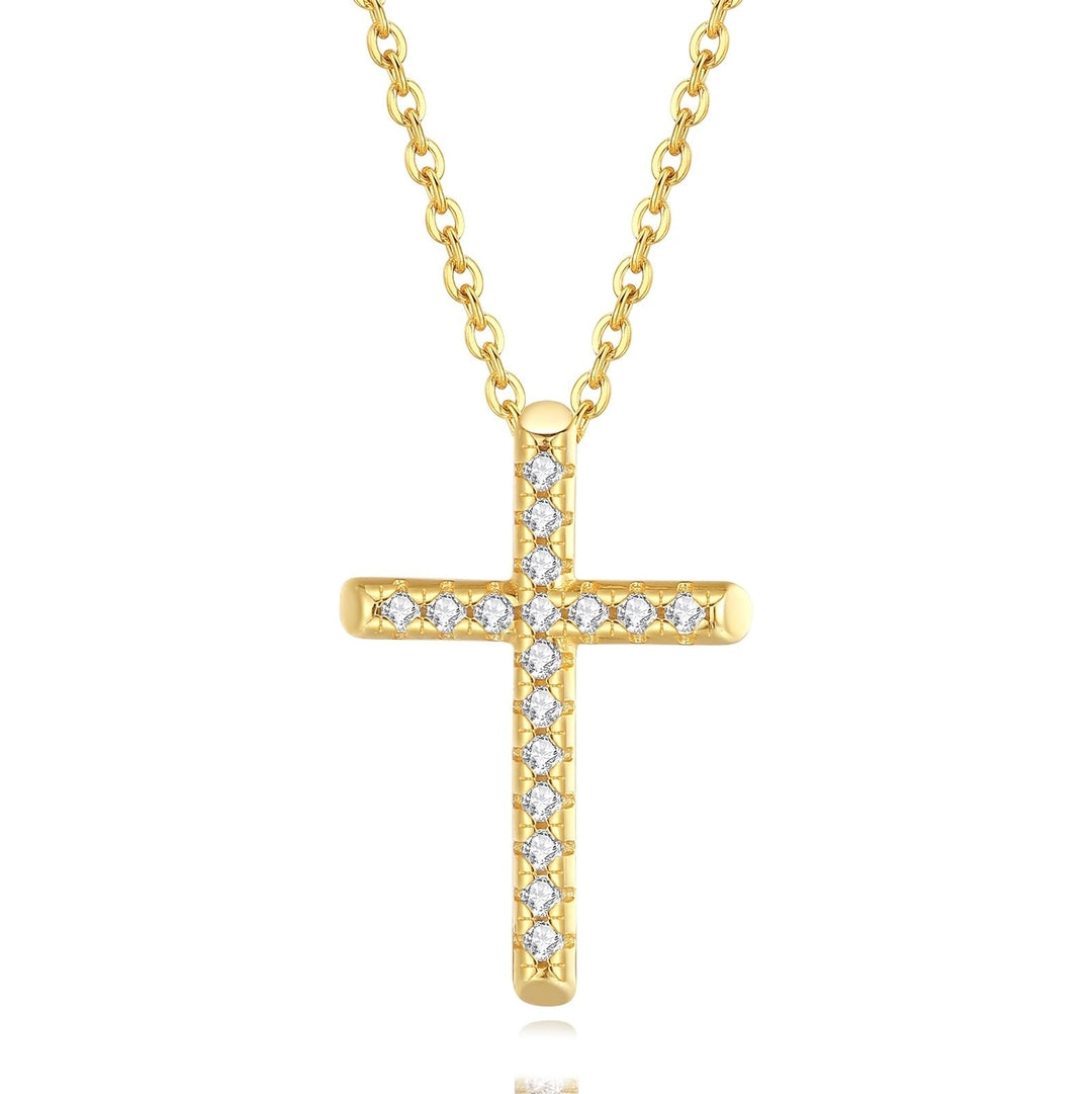 18K Gold Plated 925 Sterling Silver Women's Necklace with Zirconia Cross Pendant