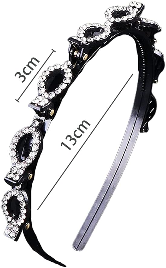Set of 2 Elastic Hair Bands with Rhinestones (White + Purple) – with 8 Small Hair Clips, Plastic, for Girls, Dance, Party, Daily Wear or Work
