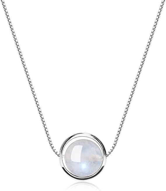 925 Silver Necklace – Pendant with Natural Moonstone, Length 40 cm, 3.90 grams