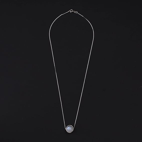 925 Silver Necklace – Pendant with Natural Moonstone, Length 40 cm, 3.90 grams