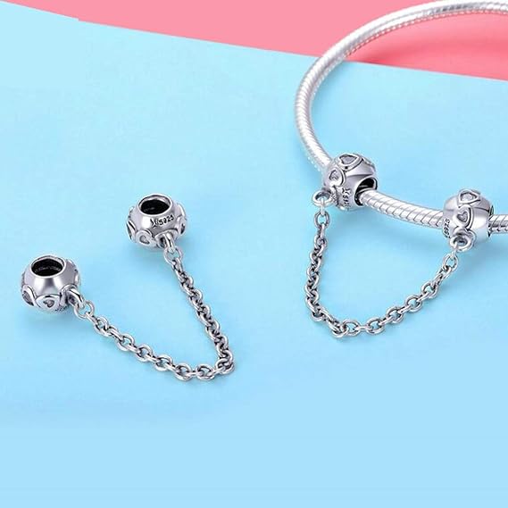 Łańcuszek zabezpieczający „Love” ze srebra próby 925 z kryształem – zawieszka do bransoletek Pandora i European Snake