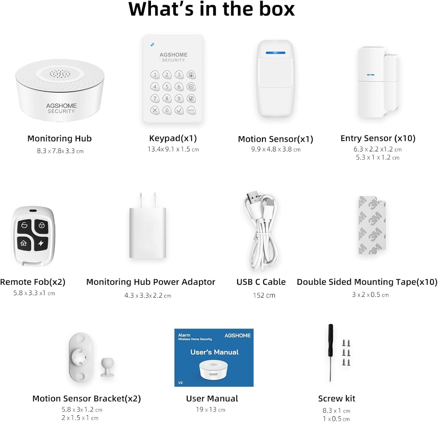 Wireless alarm system AGSHOME with WiFi, 120dB, 10 sensors, care sensor, control with 2 telecoms – control application, compatible with Alexa