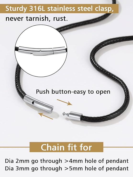 Braided Leather Necklace Unisex – Stainless Steel Clasp, 61cm