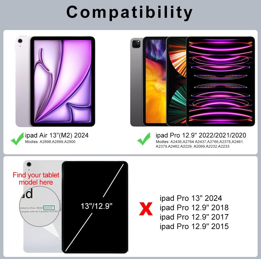 Husă Magnetică pentru iPad Air 13" M2 (2024) și iPad Pro 12.9" (2022/2021/2020) – Ultra Slim cu Stand Trifold și Funcție Auto Sleep/Wake, Negru