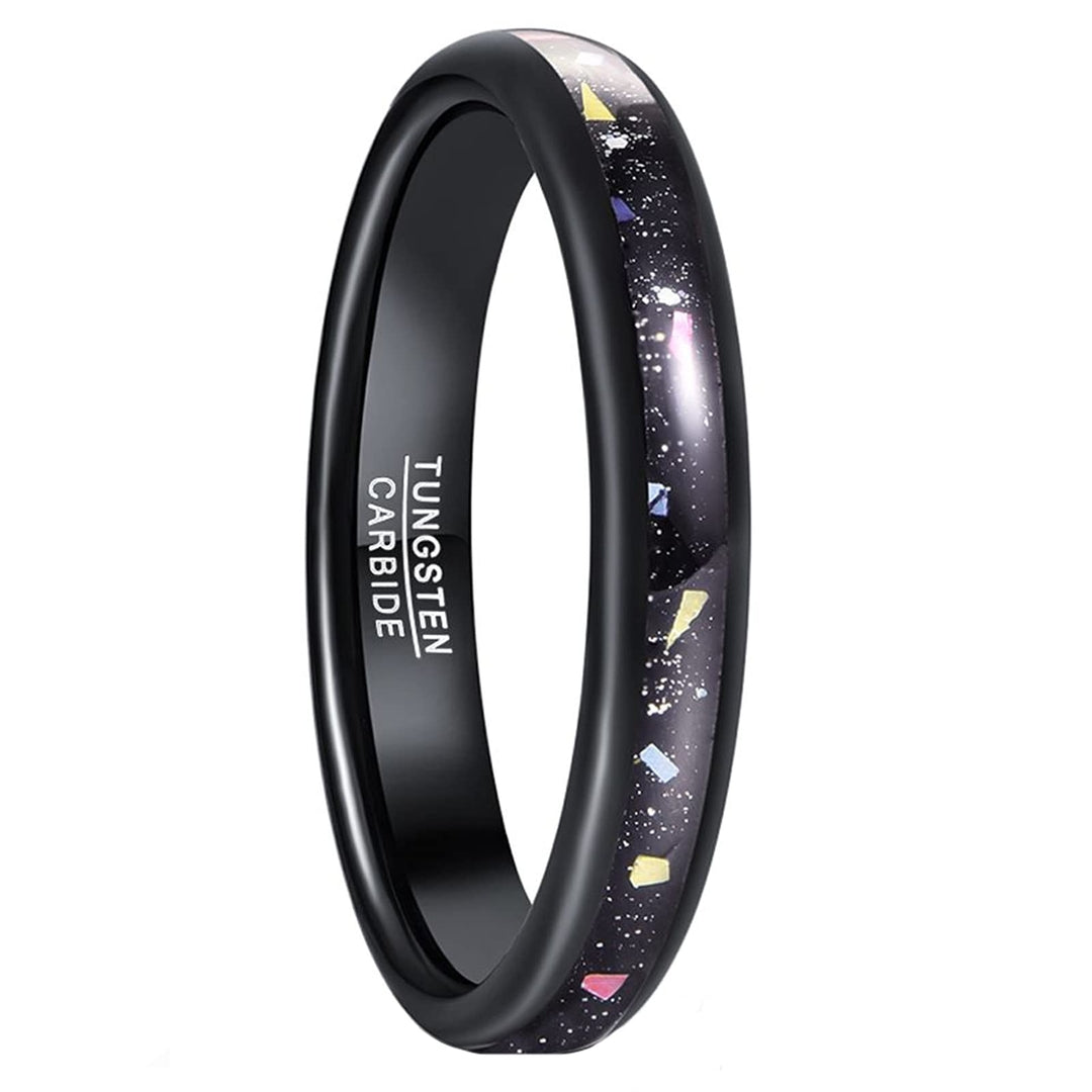 Tungsten Wedding Ring 4mm – Spherical Band with Black Opal and Shiny Black Interior