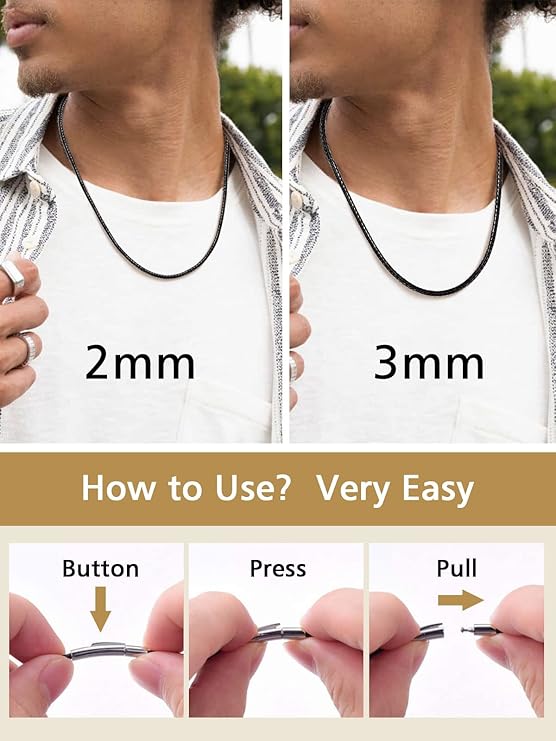 Braided Leather Necklace Unisex – Stainless Steel Clasp, 61cm