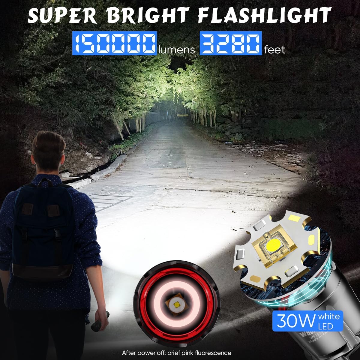 x150,000 Lumen Rechargeable LED Flashlight – Waterproof, USB, Outdoor