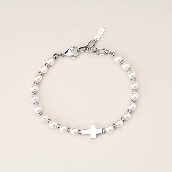 Unisex Bracelet with Cross Charm – Shell Pearl Beads
