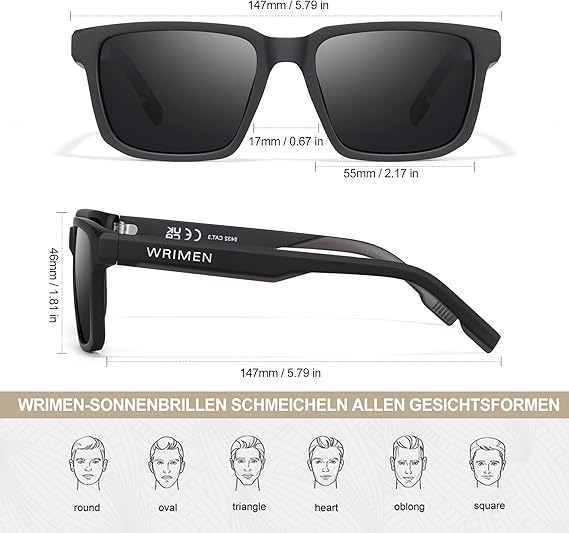 Wrimen Unisex Polarized Sunglasses – Full Screen, UV400 Protection
