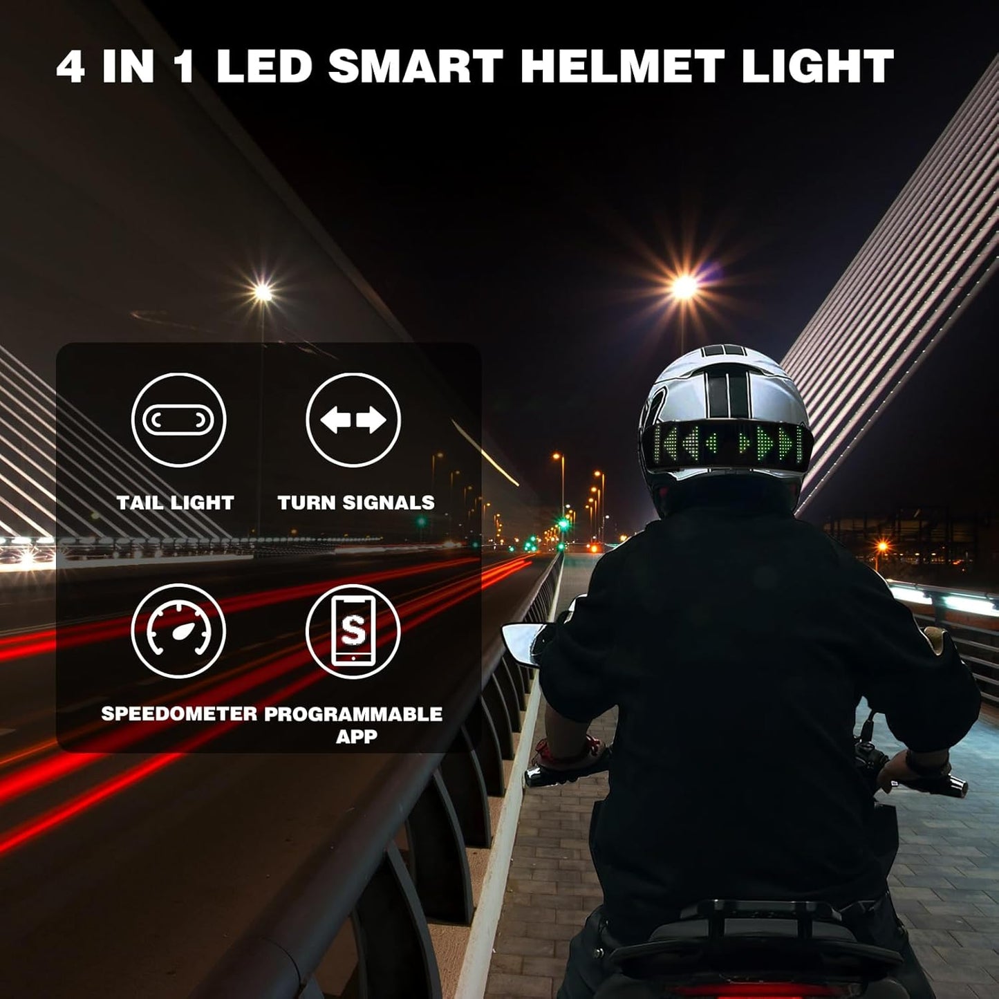 Slimme LED-display voor helm – programmeerbaar, met richtingaanwijzer en snelheid