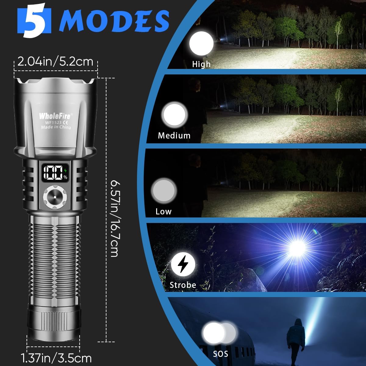 x150,000 Lumen Rechargeable LED Flashlight – Waterproof, USB, Outdoor