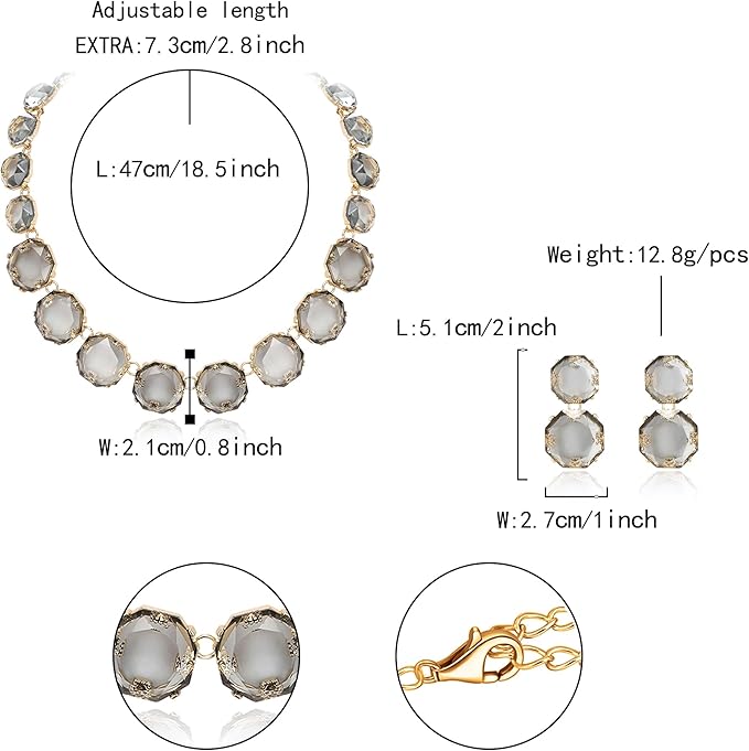 Set Colier tip Choker și Cercei asortati - Cristale Rotunde, Stil Boho Art Deco