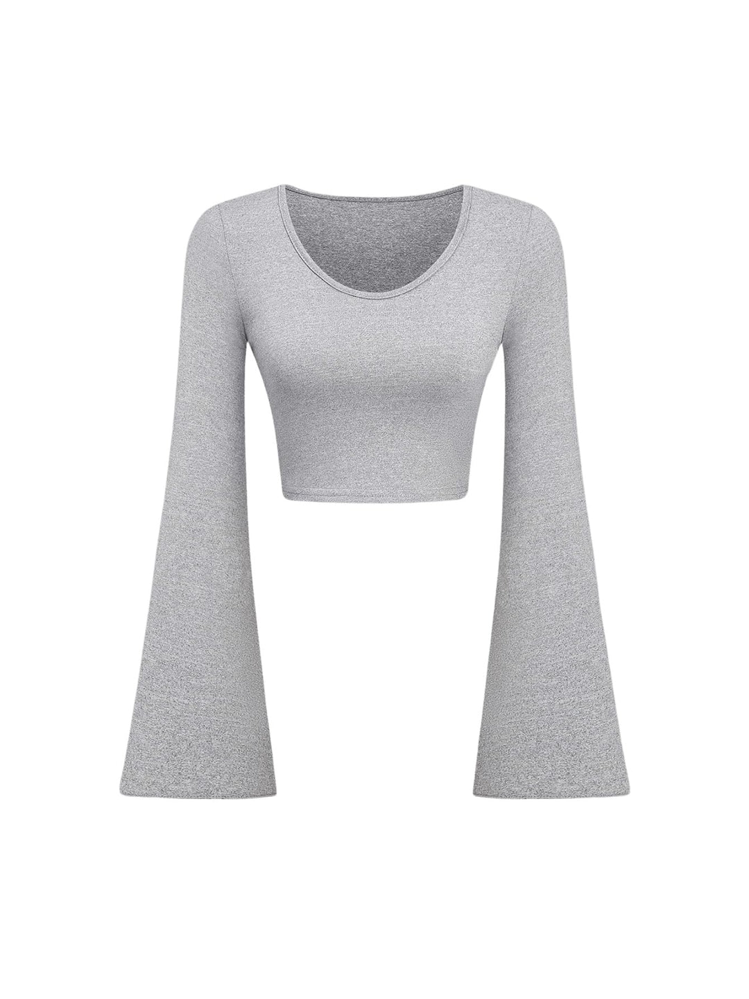 Set of 3 cropped women's t-shirts with round neck and flared sleeves - black, grey and white, size M