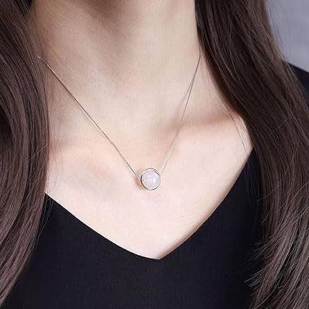 925 Silver Necklace – Pendant with Natural Moonstone, Length 40 cm, 3.90 grams