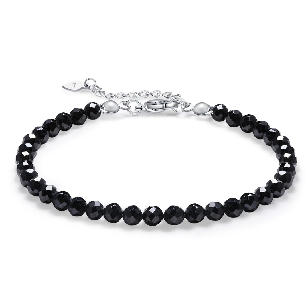 Women's Bracelet in 925 Silver with Faceted Black Zirconia Beads of 3 mm