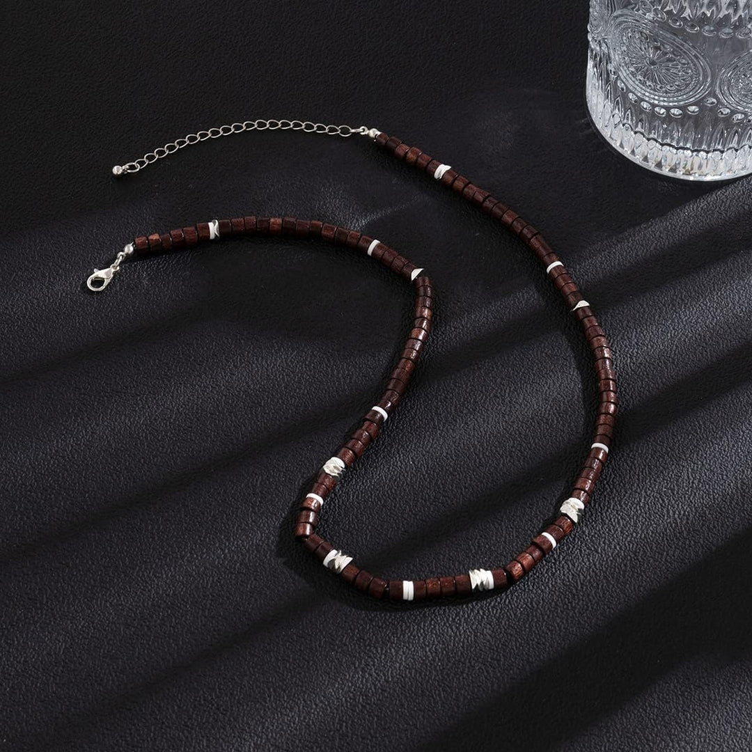 Herenketting met Platte Houten Kralen – Gemengde Kleuren, Unieke Stijl