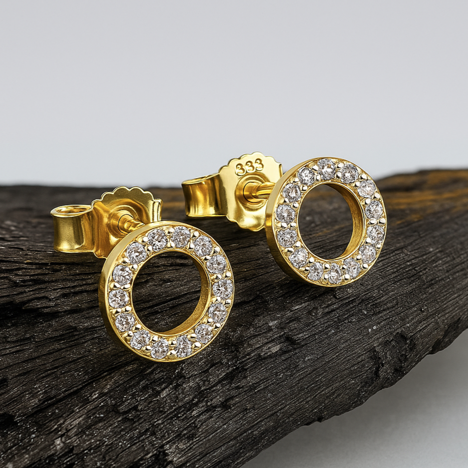 8k Gold Stud Earrings with Zirconia Crystals