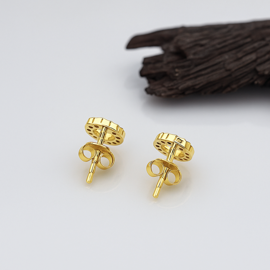 8k Gold Stud Earrings with Zirconia Crystals