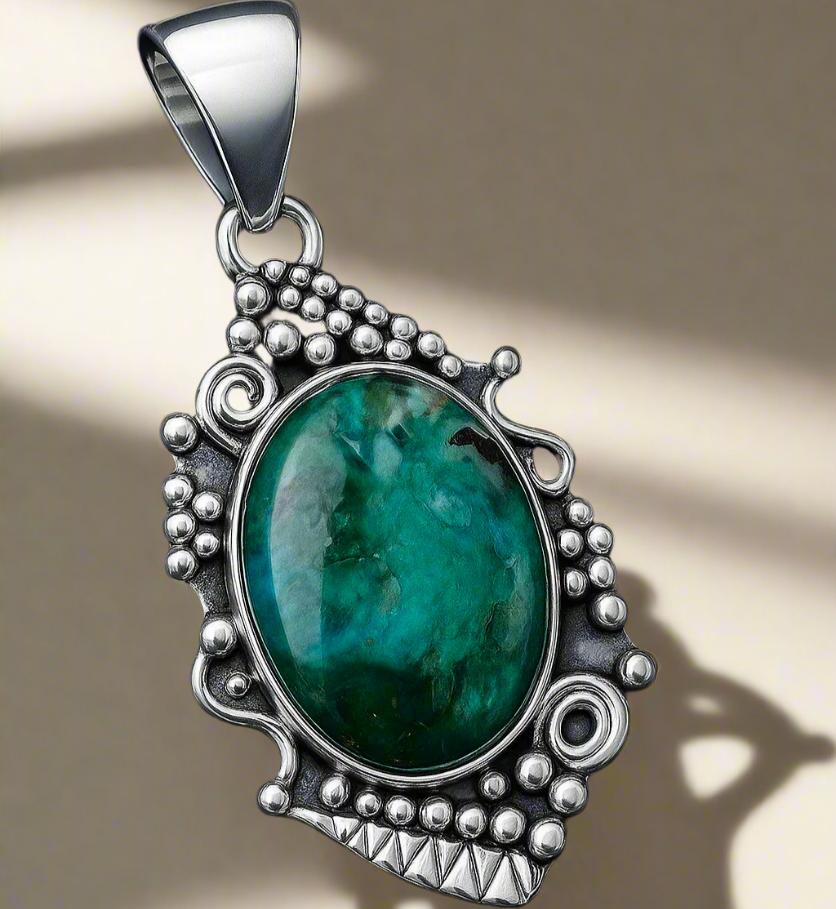 925 Silver Pendant with Natural Crysocolla