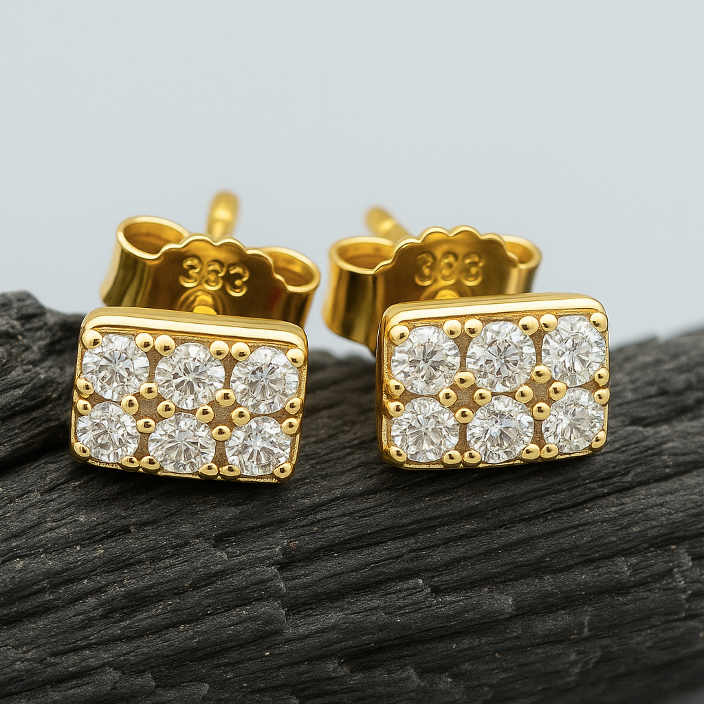 8k Gold Stud Earrings with Zirconia Crystals