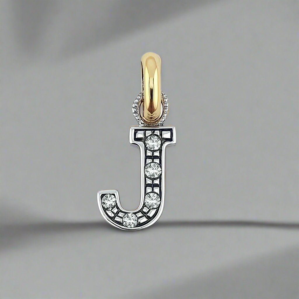 9K Gold Pendant, Letter J, with Crystals