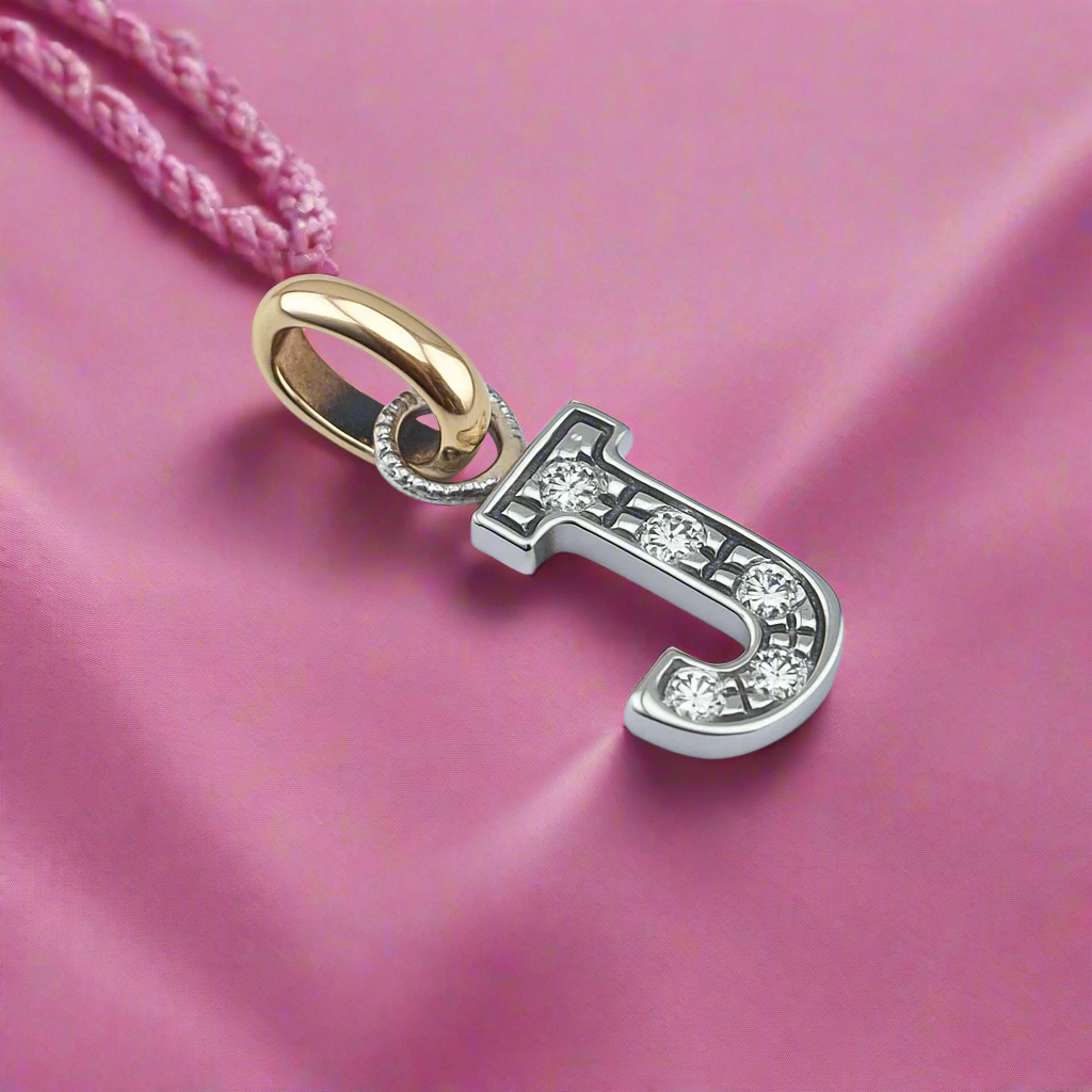 9K Gold Pendant, Letter J, with Crystals