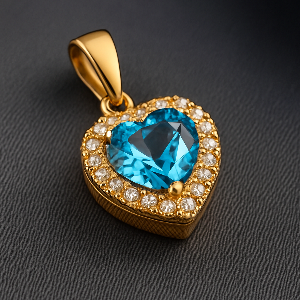 9k Gold Pendant – Heart-shaped Model with Blue Zirconia Crystals