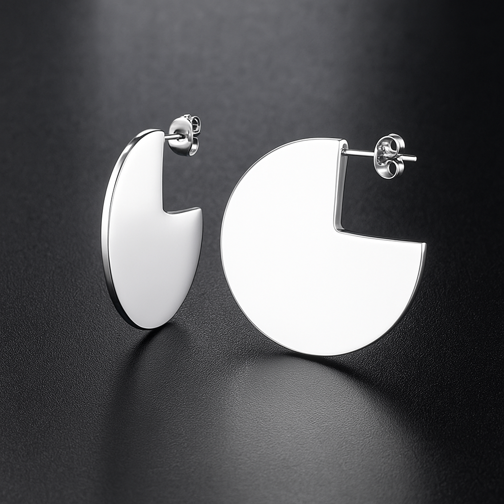 Women's Steel Earrings - Geometric 3/4 Circle Design, Glossy Finish
