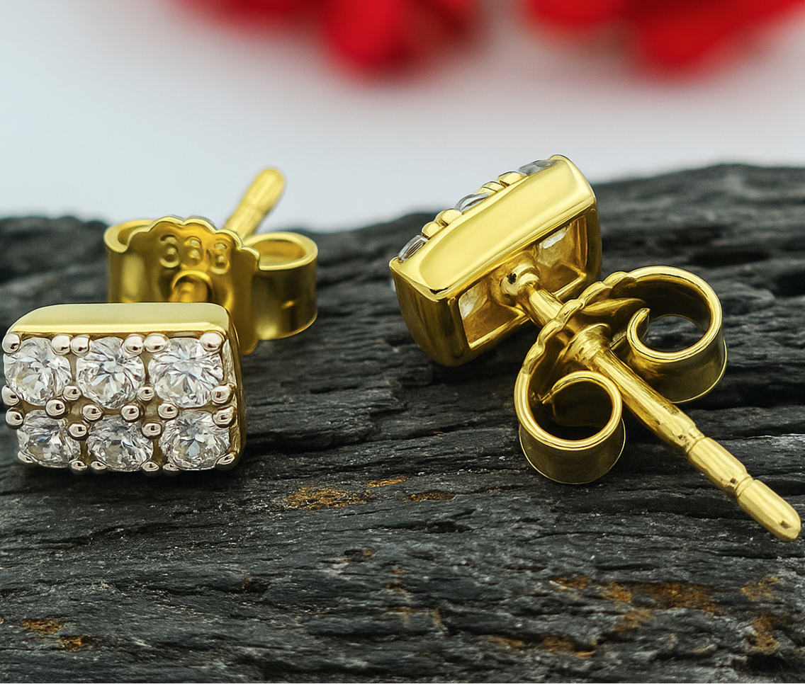 8k Gold Stud Earrings with Zirconia Crystals