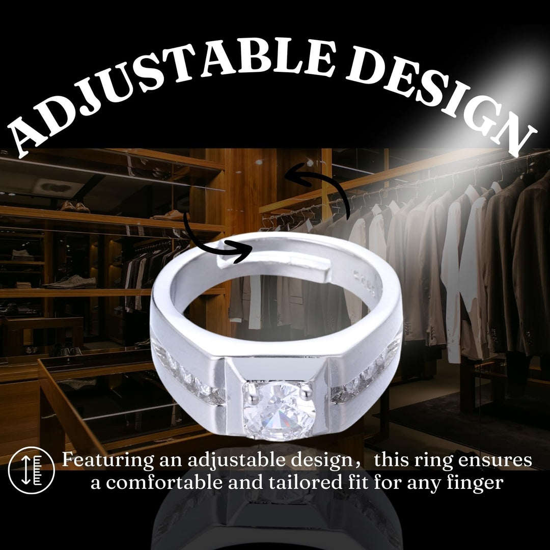 Men's Ring with 1 ct Moissanite - 925 Sterling Silver with Platinum Plating, GRA Certificate, Adjustable Size