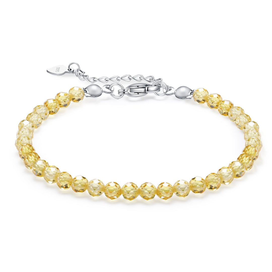 Women's Bracelet in 925 Silver with Faceted Yellow Zirconia Beads of 3 mm