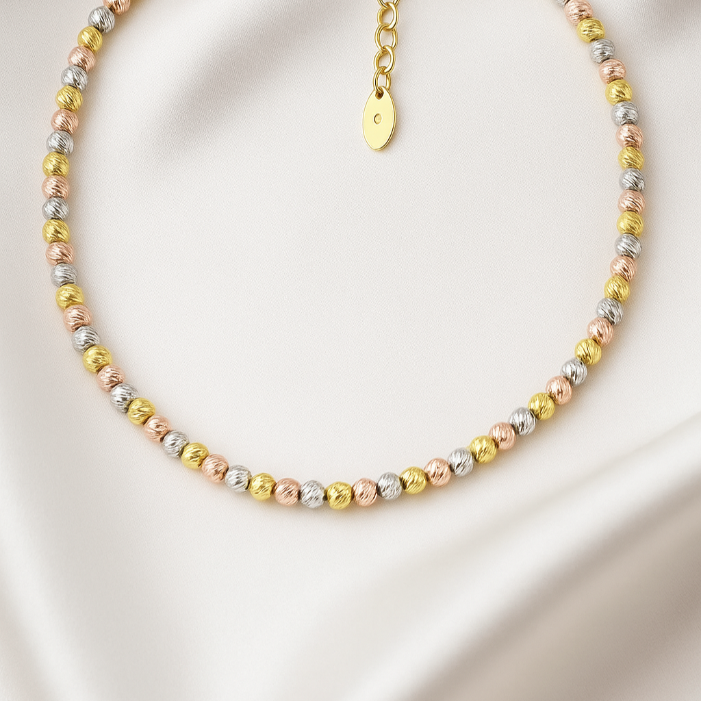 Women's Necklace 925 Silver - 9.59g, Tricolor Gold Plating (Yellow, White, Rose), Length 45 cm