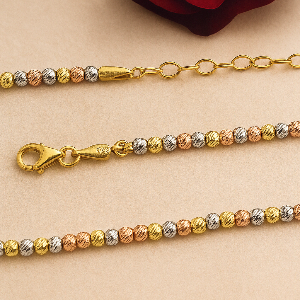 Women's Necklace 925 Silver - 9.59g, Tricolor Gold Plating (Yellow, White, Rose), Length 45 cm