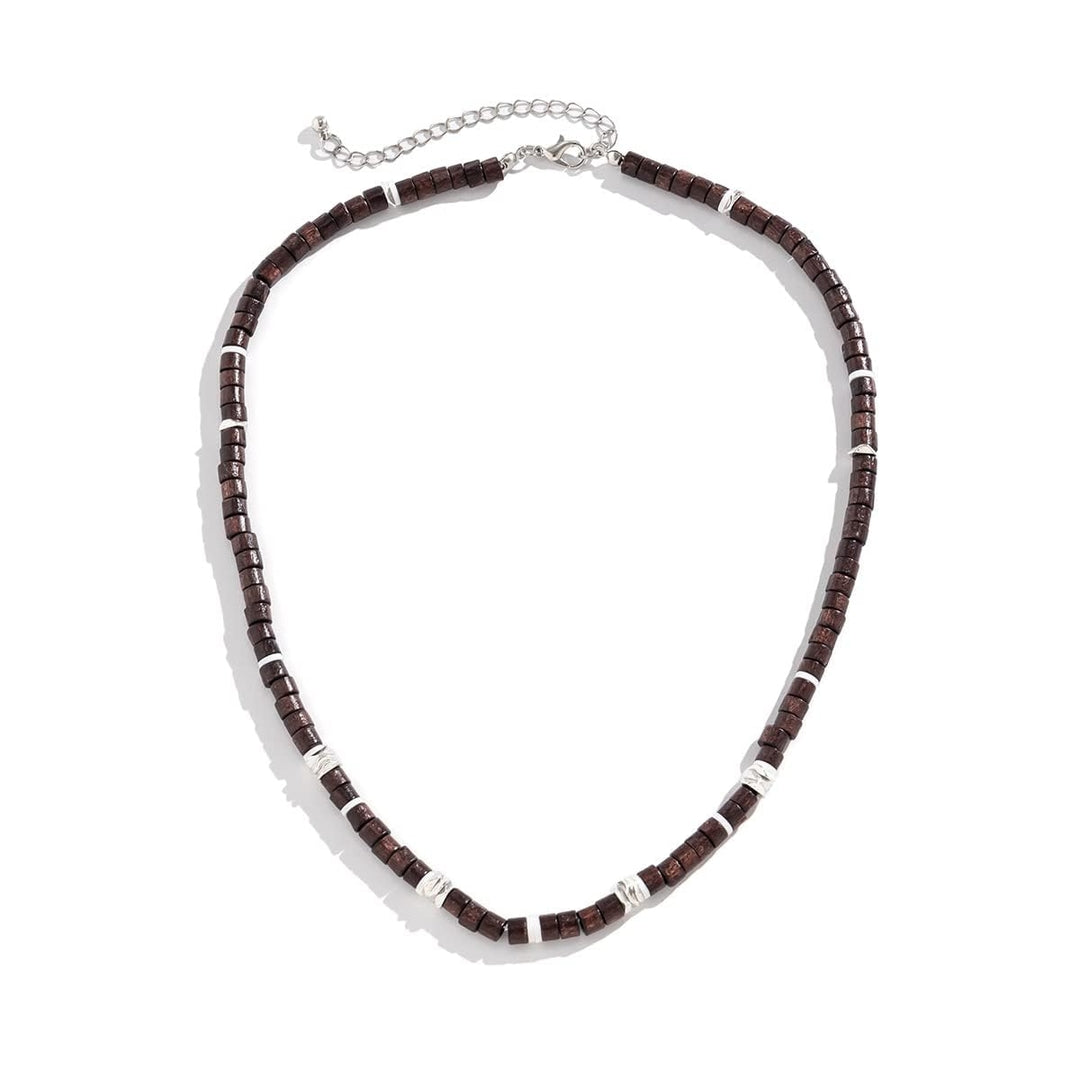Herenketting met Platte Houten Kralen – Gemengde Kleuren, Unieke Stijl