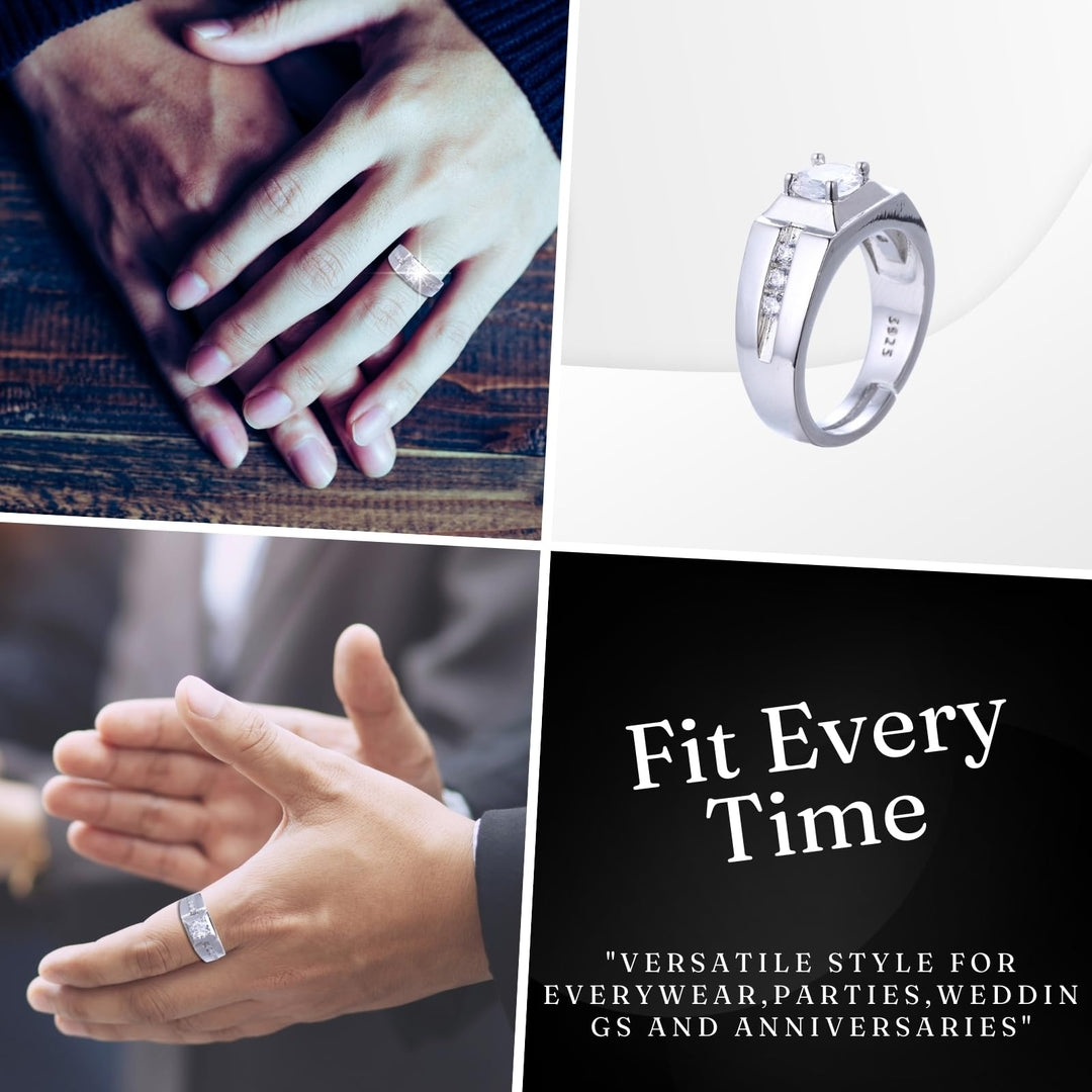 Men's Ring with 1 ct Moissanite - 925 Sterling Silver with Platinum Plating, GRA Certificate, Adjustable Size