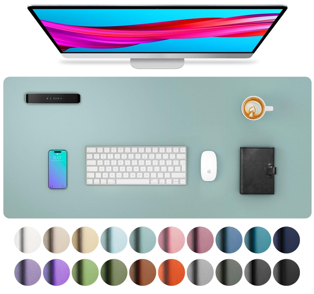 PU Leather Desk Pad – Non-Slip Writing and Mouse Mat, 80x40 cm, Black & Light Blue