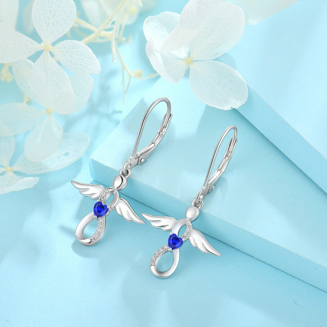 925 Silver Angel Earrings – Sapphire Blue Zirconia, 4g, Gift for Women