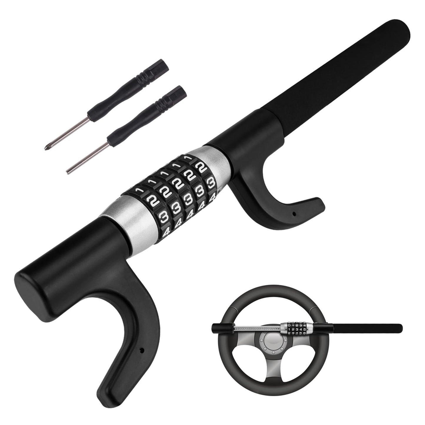 Universal steering wheel lock – anti-theft with numeric code, black color