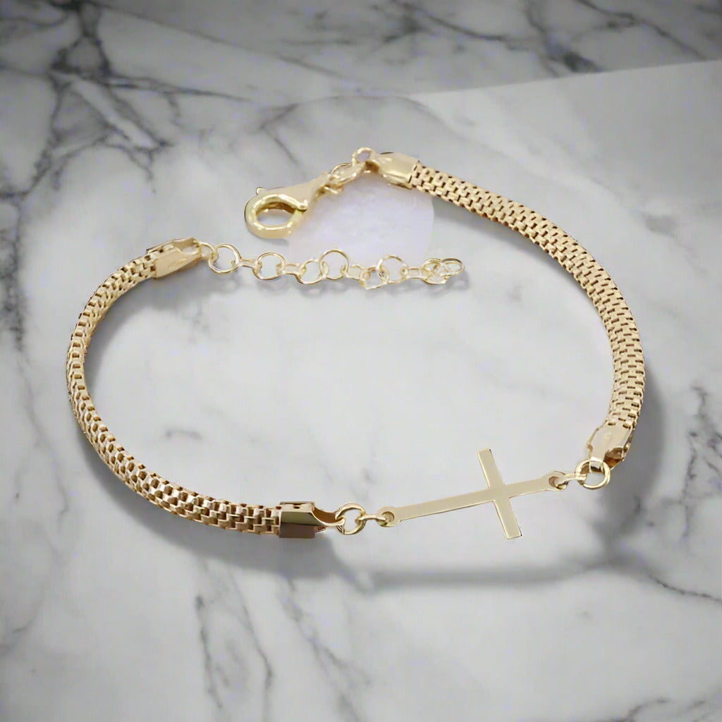 Bracelet in 925 silver, plated with yellow gold, cross model