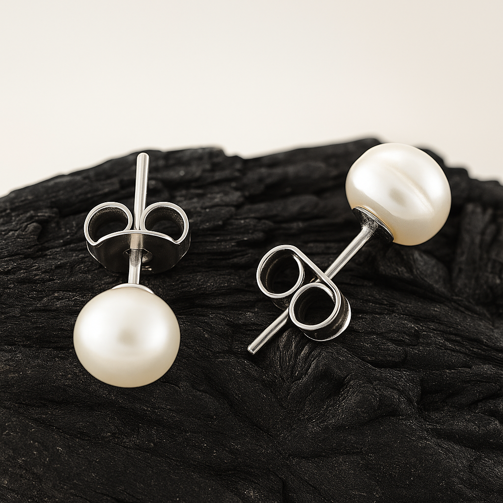 925 Silver Stud Earrings with Mother of Pearl Ball