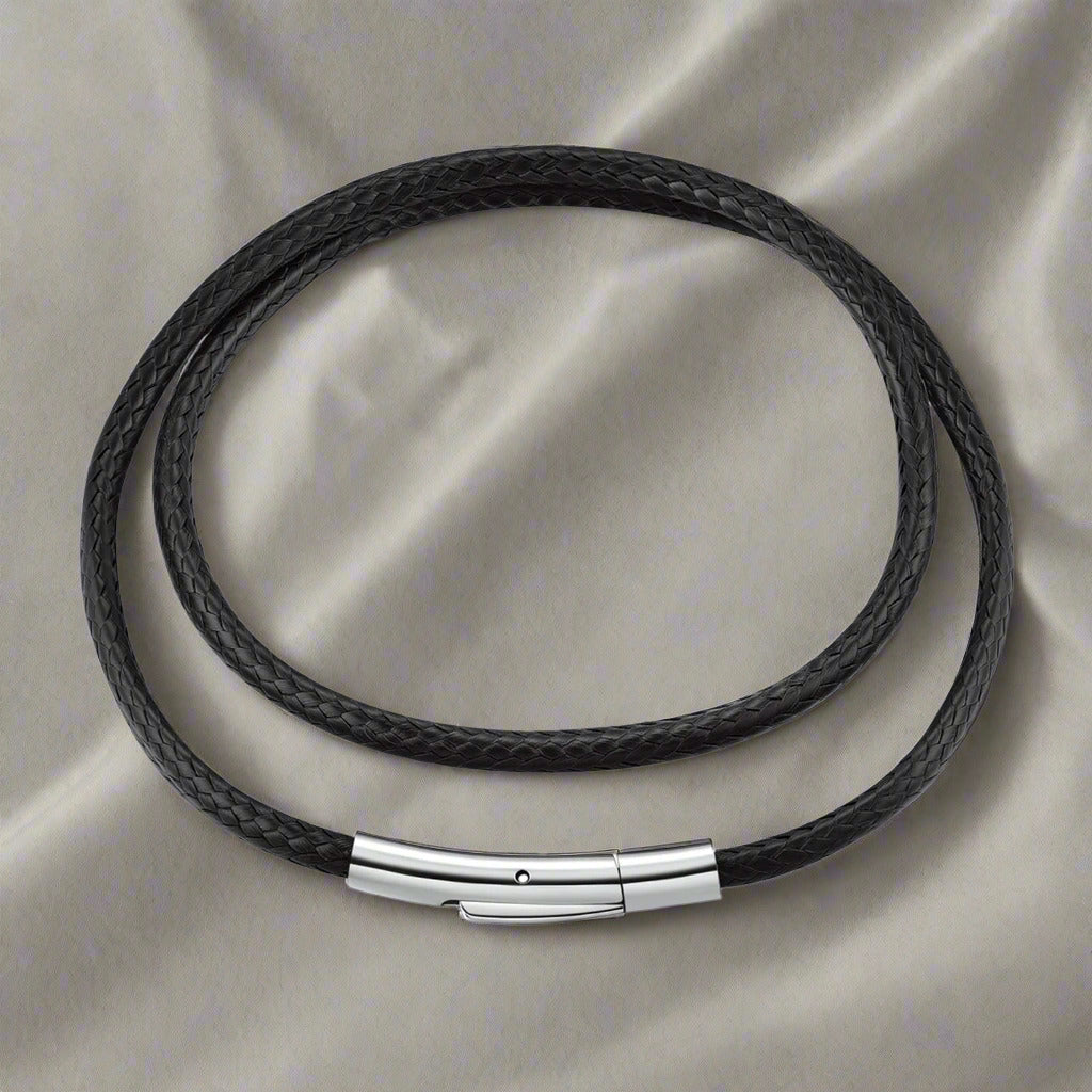 Braided Leather Necklace Unisex – Stainless Steel Clasp, 61cm