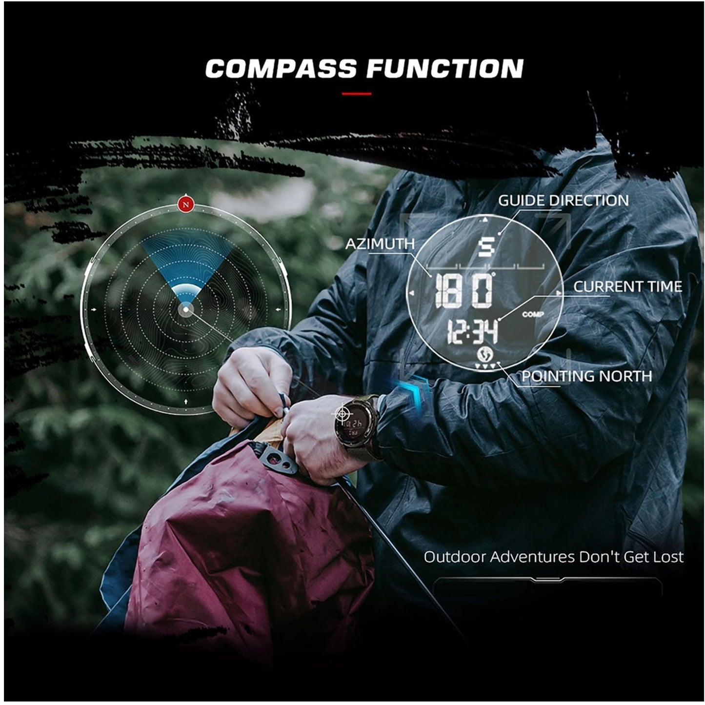 DIDITIME Tactical Digital Watch for Men – Green Alpine, Waterproof, with Compass and Pedometer