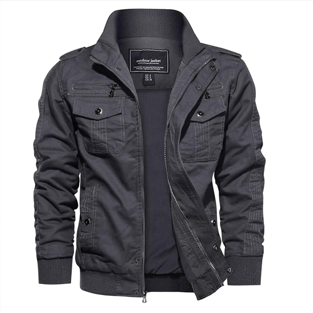 Men's Transition Jacket - Classic Pilot Jacket with Stand-Up Collar, Military Style, Cargo Model with Full Zip, XL
