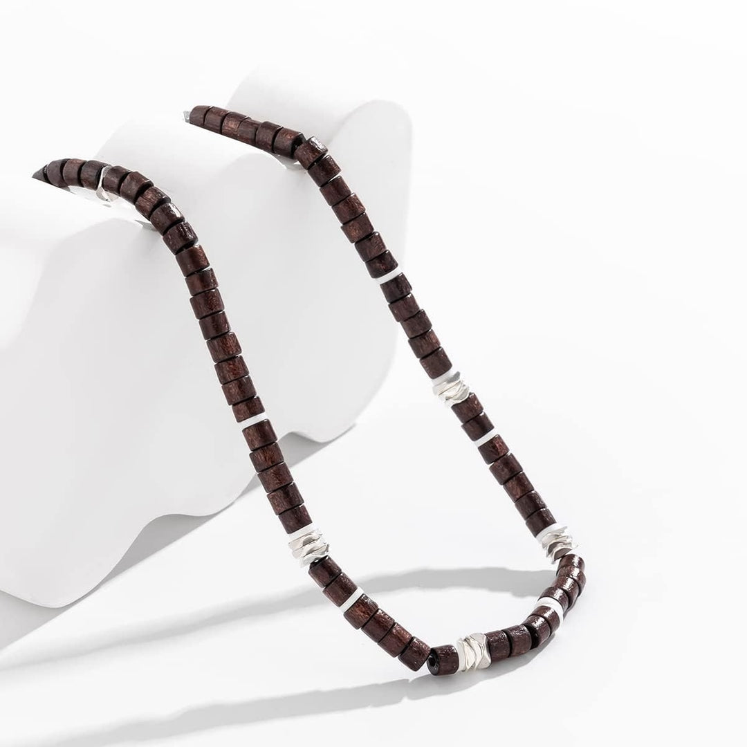 Herenketting met Platte Houten Kralen – Gemengde Kleuren, Unieke Stijl