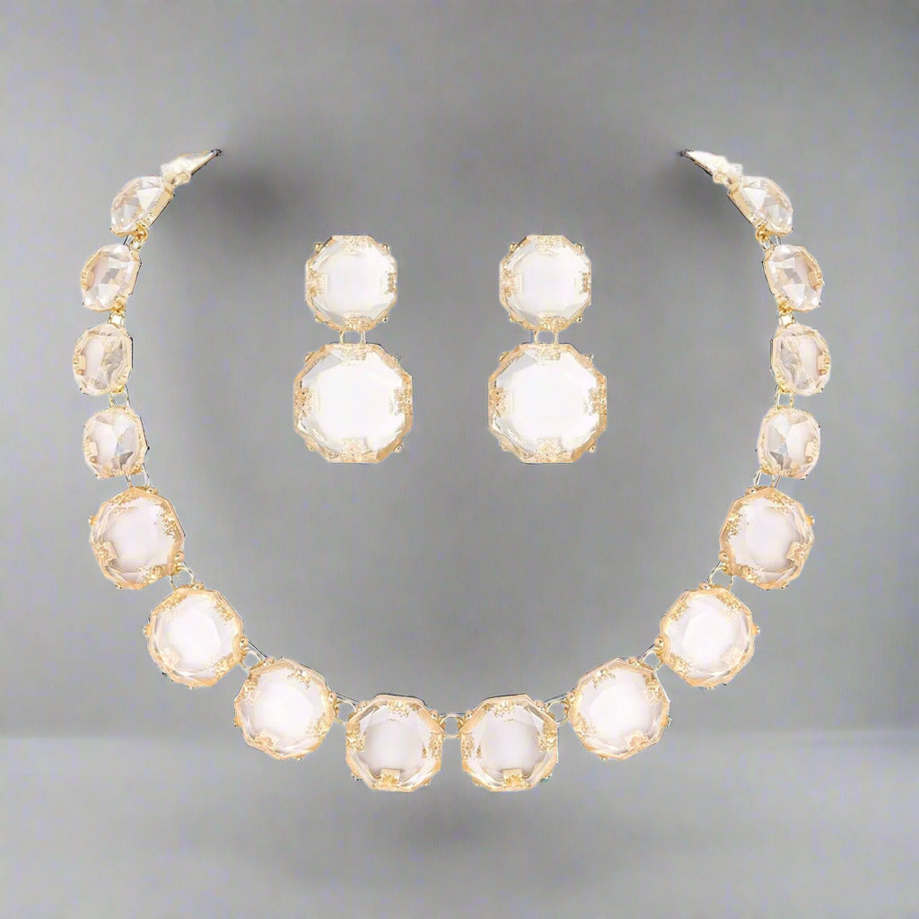 Set Colier tip Choker și Cercei asortati - Cristale Rotunde, Stil Boho Art Deco