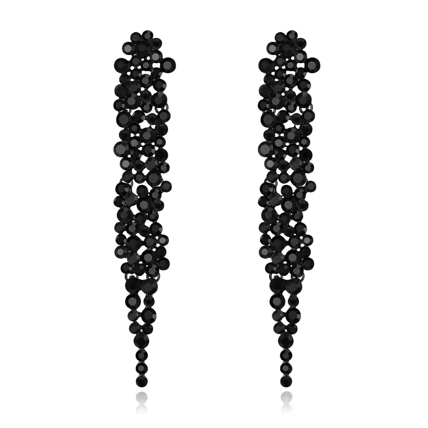 Cercei Statement cu Cristale Negre – Stil Chandelier Elegant, Ton Argintiu