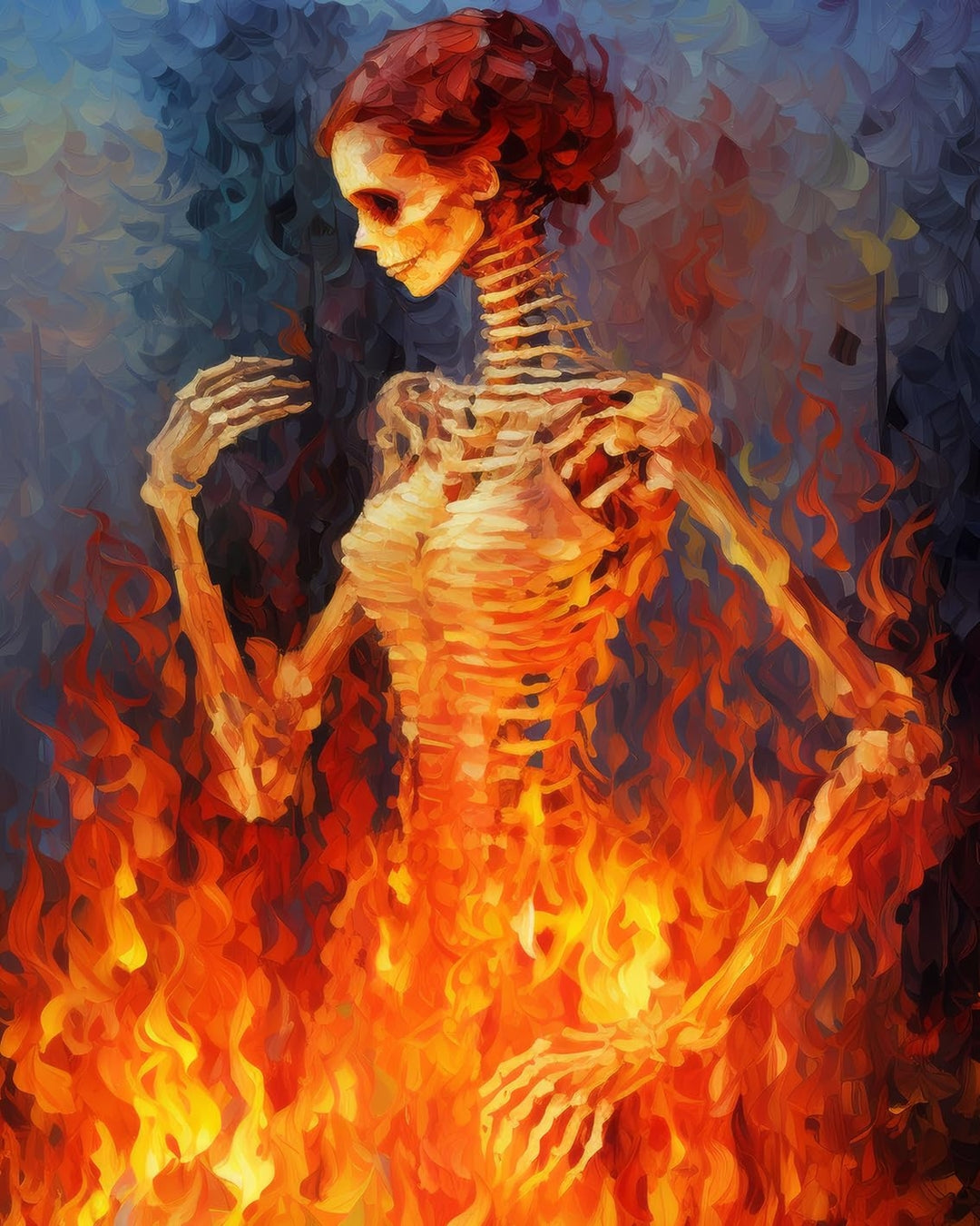 DIY Paint by Numbers – 'Female Skeleton in Flames', Set 40x50 cm without Frame, with 3 Brushes – Creative Wall Decoration for Adults and Kids