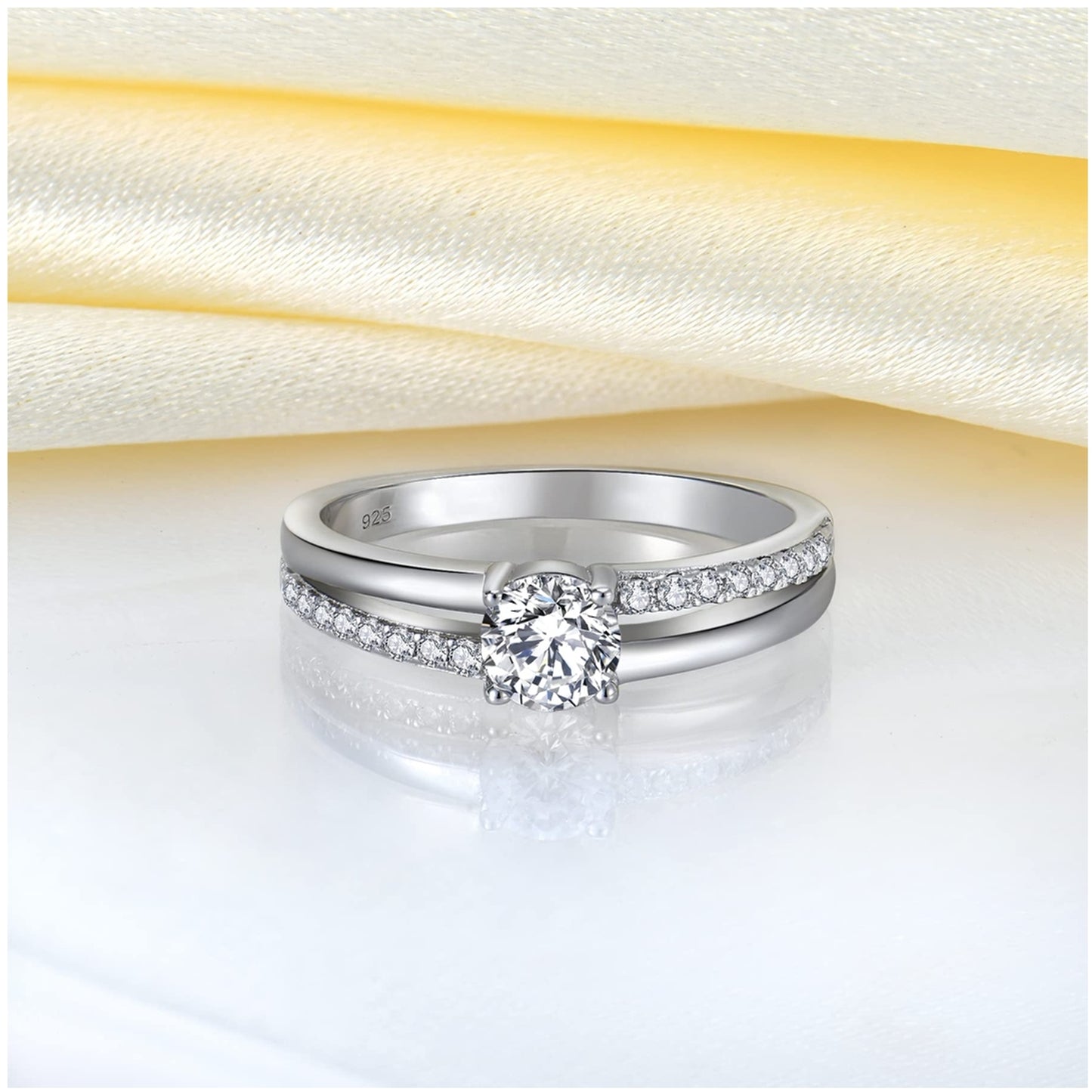 925 Silver Engagement Ring with Zirconia Crystals